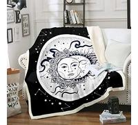 Loussiesd Sun and Moon Fleece Throw Blanket Bohemian Style for Kids Adults Boho Exotic Plush Blanket Galaxy Astrology for Sofa Bed Couch Baby 30x40 Inch