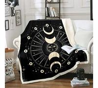 Loussiesd Sun and Moon Throw Blanket Man Woman Adults Boho Exotic Fleece Blankets Bohemian Style Sherpa Blanket Hippie Design Plush Blanketsfor Couch Bed Sofa Fuzzy Blanket Single 50"x60"