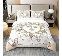 Loussiesd Sun Moon 100% Cotton Duvet Cover,Boho Exotic Bedding Set,Bohemian Galaxy Astrology Space Cosmic Celestial Comforter Cover Set,Double Size