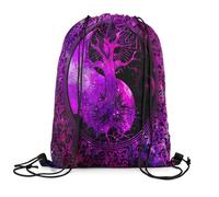 Loussiesd Sun Moon Drawstring Backpack 40x33cm for Bohemian Tree Drawstring Bags Purple Galaxy Sports Drawstring Sackpack Boho Exotic Waterproof Cinch Bag