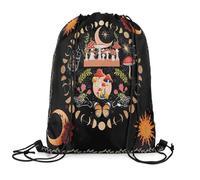 Loussiesd Sun Moon Gym String Bag Boho Exotic Mushroom Drawstring Backpack 40x33cm Bohemian Drawstring Bags for Floral Waterproof Cinch Bag
