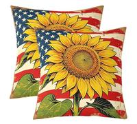 Loussiesd Sunflower Throw Pillow Covers Set of 2 55x55cm American Flag Decorative Pillowcase Rustic Farmhouse Cushion Covers for Sofa Couch Bed Cushion Case Home Decor