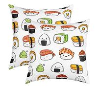 Loussiesd Sushi Pattern Pillowcases Japanese Style Pillow Cover 55x55cm for Sofa Bed Car Chair Food Theme Decorative Pillow Cute Cartoon Japanese Sushi Bedroom Pillow Case Pillow Cover