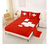 Loussiesd Swiss Flag Bed Sheets Set King Size Switzerland Bed Set for Kids Boys Girls World Countries Deep Pocket Fitted Sheet International Flag Breathable Soft Lightweight Microfiber