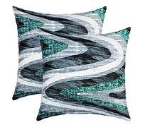 Loussiesd Teal Grey White Stripes Bedding Geometric Square Cushion Covers Set of 2 Set Reversible Throw Pillow Covers Girls Decor Modern Striped Art Pillow Covers Home Decor Set 22x22 Inch