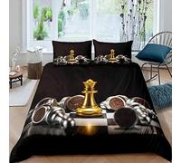 Loussiesd Teens Bedding Set Chess Comforter Cover for Kids Adult Modern Golden Chess Duvet Cover Black White Chess Board Bedspread Cover Room Decor 2Pcs With 1 Pillow Case Single Size
