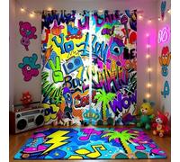 Loussiesd Teens Graffiti Pattern Drapes Boys Hippie Graffiti Style Curtains Hip Hop Style Window Curtain Panels for Kids Child Room Decor Street Culture Theme Window Treatments W52*L63