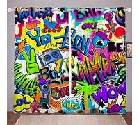 Loussiesd Teens Graffiti Pattern Drapes Boys Hippie Graffiti Style Curtains Hip Hop Style Window Curtain Panels for Kids Child Room Decor Street Culture Theme Window Treatments W46*L72