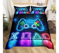 Loussiesd Teens Video Games Duvet Cover Set, Boys Gamer Printed Honeycomb Comforter Cover Gaming Controller Design, 3 Piece Bedding Set, Double Size, Reversible