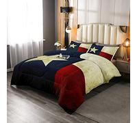 Loussiesd Texas Flag Duvet Set Men Women Gifts Bedding Set Vintage Quilted Down Comforter King Size