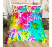 Loussiesd Tie Dye Comforter Cover Boho Psychedelic Bedding Set for Girls Women Colorful Tie Dye Duvet Cover Stain Resistant Rainbow Bohemian Gypsy Bedspread Junior/Cot Bed Size Room Decor 2Pcs