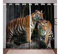 Loussiesd Tiger Curtain for Kids Boys Adults Two Tigers In The Wild Window Curtains for Bedroom Safari Animal Print Blackout Curtains Wildlife Style Darkening Thermal Drapes 2 Panel Set W66*L72