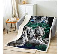 Loussiesd Tiger Fleece Blanket Wild Animal Pattern Throw Blanket for Bed Sofa Kids Adults Safari Cats Sherpa Blanket Soft Wildlife White Tiger Warm Fuzzy Blanket Single 50x60 Inch