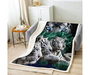Loussiesd Tiger Fleece Blanket Wild Animal Pattern Throw Blanket for Bed Sofa Kids Adults Safari Cats Sherpa Blanket Soft Wildlife White Tiger Warm Fuzzy Blanket Single 50x60 Inch