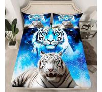 Loussiesd Tiger Print Fitted Sheet Single Wildlife Theme Box Spring Bed Sheet Blue Galaxy Fitted Sheet For Kids Adults Wildlife Safari Cat Print Ultra Soft Room Decoration