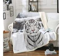 Loussiesd Tiger Wild Animal Pattern Fleece Throw Blanket for Sofa Bed Couch 3D Wildlife Style White Safari Cat Print Plush Blanket Room Decor Flannel Blanket Double 60x79 Inch