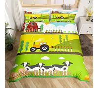 Loussiesd Toddler Cute Cows Bedding Set for Girls Boys Child Kids Cartoon Tractor Comforter Cover Kawaii Pigs Colorful Natural Scenery Duvet Cover Farmhouse Country Style Bedspread Cover Single