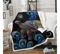 Loussiesd Tortoise Fleece Blankets Kids Boys Adults 3D Reptile Print Blankets and Throws Abstract Watercolor Art Blanket Hand Painted Animal Sherpa Blanket,Plush Blankets Single 50"x60"