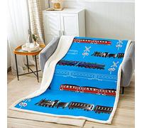 Loussiesd Train Kids Boys Sherpa Blanket Retro Steam Engine Toddler Fleece Throw Blanket for Teens Railway Track Transport Fuzzy Blanket for Sofa Bed Red Blue Black,Single 50x60 Inch