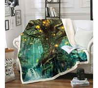 Loussiesd Tree Fleece Throw Blanket Magical Tree Plush Blanket for Sofa Bed Fairy Cartoon Natural Scenery Sherpa Blanket Abstract Woodland Scene Fuzzy Blanket Single 50x60 Inch