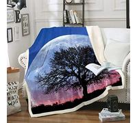Loussiesd Tree Print Plush Blanket Moon Planet Printed Fleece Sherpa Blanket for Chair Sofa Couch Women Men Natural Scenery Decor Throw Blanket Nature Lover Gift Single 50"x60"