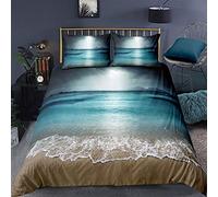 Loussiesd Tropical Comforter Cover King Size Beach Island Bedding Set Dramatic Scene Decorative 3 Pcs Wave Theme Duvet Cover Set Petrol Blue Bedspread Cover with 2 Pillowcase Zipper Gorgeous
