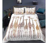 Loussiesd Tropical Giraffes Bedding Set for Boys Girls Teen,Cute Style Standing Giraffes Family and Friends Wildlife,Decor 2 Pcs:1 Duvet Cover Single & 1 Pillowcase,With Zipper Ties, Colorful