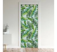 Loussiesd Tropical Window Treatments Set Green Palm Leaf Botanical Window Treatments Set Summer Palm Tree Door Curtain for Doorway Privacy Aqua Teal 150x203cm