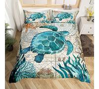 Loussiesd Turtle Duvet Cover Set King with 2 Pillow Shams,Children Boy Creative 3D Ocean World Bedding Sets with Zipper Closure,Soft Comforter Microfiber Sea Animal Quilt Cover(220x240cm)