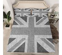 Loussiesd United Kingdom Flag Bed Sheet Set Union Jack Bedding Set Grey UK Flag Fitted Sheet For Kids Adults Geometric No Flat Sheet Ultra Soft Double Size