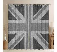 Loussiesd United Kingdom Flag Curtain Union Jack Window Drapes Grey UK Flag Window Curtains for Bedroom Living Room For Kids Adults Geometric Window Treatments,W46*L54