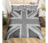 Loussiesd United Kingdom Flag Duvet Cover Union Jack Comforter Cover Grey UK Flag Bedding Set For Kids Adults Geometric Ultra Soft Double Size Zipper