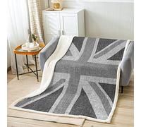 Loussiesd United Kingdom Flag Sherpa Blanket Union Jack Plush Blanket Grey UK Flag Fleece Throw Blanket For Kids Adults Geometric Fuzzy Blanket for Sofa Bed,Soft King 87x94 Inch