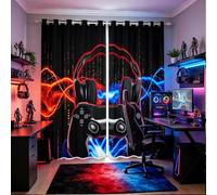 Loussiesd Video Game Gamepad Window Curtains for Bedroom Living Room Boys Teens Gamer Headset Curtains Black Gaming Controller Window Drapes Game Geometric Design Window Treatments,W66*L90