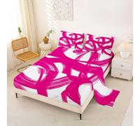 Loussiesd Vintage Abstract Bed Sheets Set Double Size Pink White Messy Rust Bed Set Modern Grunge Art Deep Pocket Fitted Sheet Brush Strokes Breathable Soft Lightweight Microfiber Oil Painting