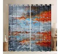 Loussiesd Vintage Abstract Curtains for Bedroom Living Room Orange Grey Messy Rust Blackout Curtains for Kids Modern Grunge Art Window Curtains Retro Theme Window Treatments W52*L63