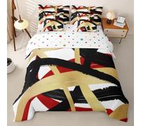Loussiesd Vintage Abstract Duvet Cover With Sheets 7 Piece Double Size Black Gold Red Messy Rust Bed in a Bag Kids Boys Girls Brush Strokes Bedding Set