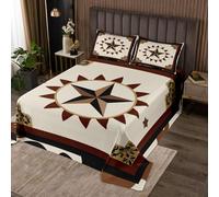 Loussiesd Vintage Cowboy Bedspread Single Size Western Texas Star Print Coverlet Set Damask Pattern Quilted Coverlet for All Season With 1 Pillowcase Rustic Farmhouse Bed Cover