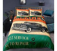 Loussiesd Vintage Decorative Comforter Cover Set Retro Classic Car Duvet Cover Set, 2 Pcs Automobile Bedding Set (1 Duvet Cover 1 Pillow Cases)