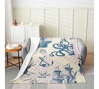 Loussiesd Vintage Nautical Fleece Throw Blanket For Bed Sofa,Kids Sailboat Anchor Compass Fuzzy Blanket,All Season Marine Ocean Bed Blanket Plush Blanket Single 50x60 Inch