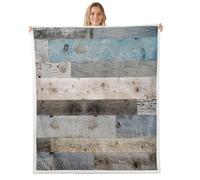 Loussiesd Vintage Wood Plank Fleece Throw Blanket 40x50Inch Rustic Barn Wooden Board for Bed Sofa Couch Blue Grey Sherpa Blanket Room Decorations