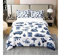 Loussiesd War Tank Theme 100% Cotton Duvet Cover Double Size Kids Aircraft Camo Comforter Cover for Boys Girls Teens Military Army Equipment Bedding Set Breathable Blue Bedroom Decor Bedclothes