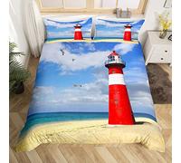 Loussiesd Watchtower Bedding Set Ocean Sea Duvet Cover For Kids Child Teens Hawaiian Beach Comforter Cover Nature Senery Quilt Cover 3Pcs Double Size Boys