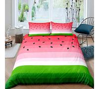 Loussiesd Watermelon Bedding Set Tropical Fruit Print Comforter Cover for Kids Girls Women Fresh Pineapple Stripe Duvet Cover Breathable Red Green Bedspread Cover Room Decor Quilt Cover Single