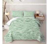 Loussiesd Wave Stripes 2 Piece Quilted Bedspread Single Green Geometric Bedding Set Microfiber Lightweight Abstract Zebra Stripe Bedspread Coverlet with 1 Pillowcase Bed Covers for All Season Luxury