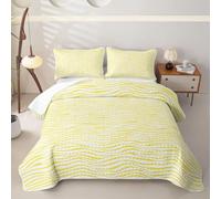 Loussiesd Wave Stripes Quilted Bedspread for Kids Boys Girls Yellow Geometric Bedding Double Size Abstract Zebra Stripe Lightweight Bed Cover Modern Art Quilted Coverlet Set Luxury