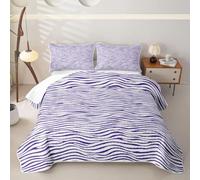 Loussiesd Wave Stripes Quilted Bedspread King Size Purple Geometric 3 Pieces Bedspread Coverlet Set for All Season Abstract Zebra Stripe Bedding Kids Boys Girls Adults Modern Art Comforter Luxury