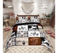 Loussiesd West Cowboy Duvet Cover Set Cot Size For Kids Boys Adults Teens Rodeo Cowboy Style Bedding Set Western Animal Cow Skull Comforter Cover with 1 Pillowcase West Desert Beds Set