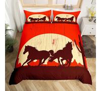 Loussiesd Western Decor Bedding Set Wild West Cowboy Comforter Cover for Kids Boys Children Rodeo Cowboy Style Duvet Cover Ultra Soft Grunge Design Decor Double Size