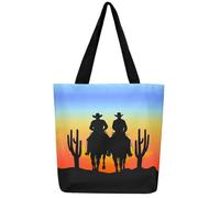 Loussiesd Western Decor Canvas Tote Bags for Women Gifts West Cowboy Horse Large Capacity Shoulder Handbags Travel Beach Bag Rodeo Cowboy Style Reusable Grocery Bag for Shopping Gym Cactus